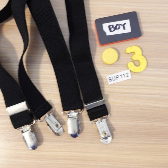 Suspender Boy Black Clip On X Back Adjustable Strap Solid Formal Elastic Stretch - Picture 6 of 6